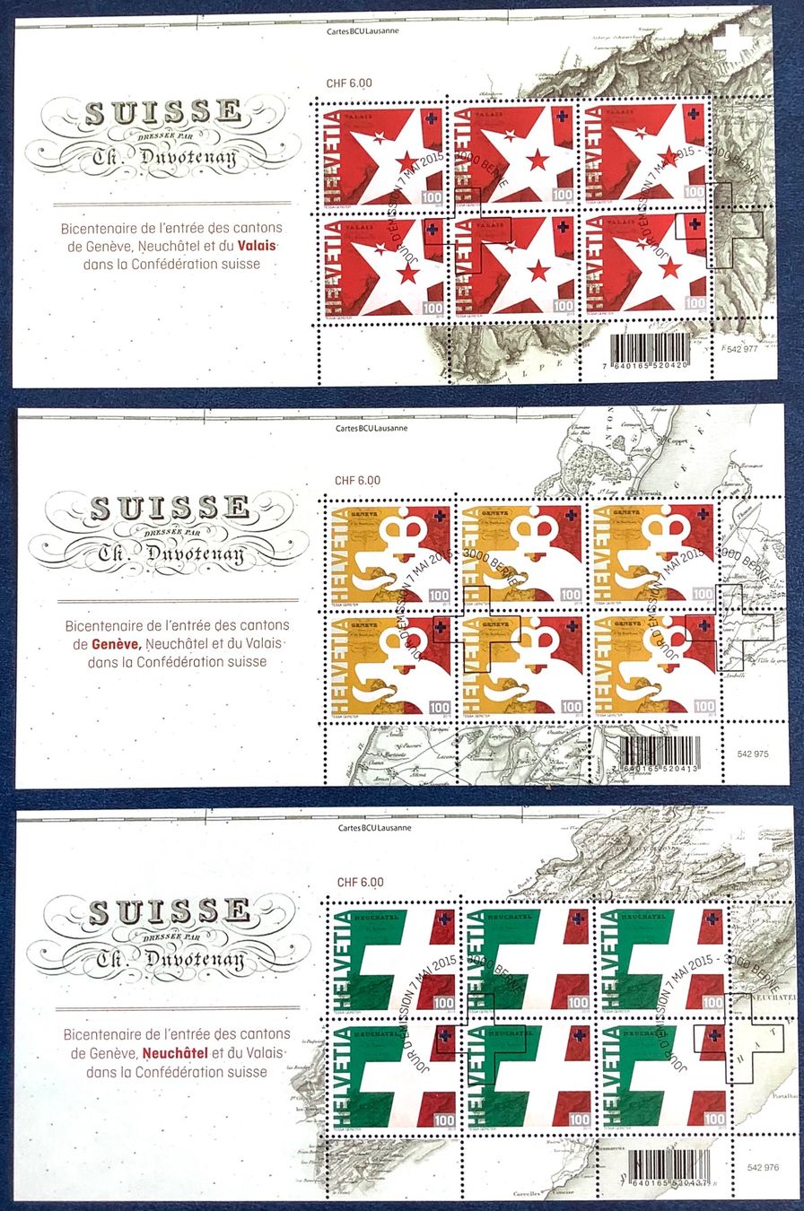 Tutti i francobolli: 2015 /  Bogen Satz 200 Jahre GE+NE+VS  . – Nuovo (secondo la descrizione) da Liestal venduto da Skunk02