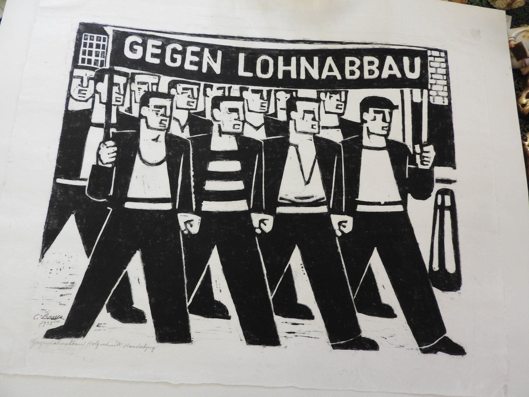 Holzschnitte: Carl Bauer -    "Gegen Lohnabbau"  1932 - Holzschnitt – Gebraucht aus Stetten AG von Brissago25