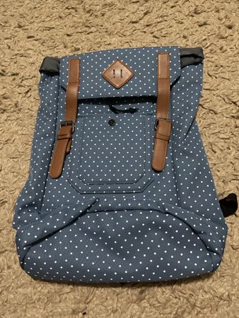 Rucksack Punkte blau mit Leder Details