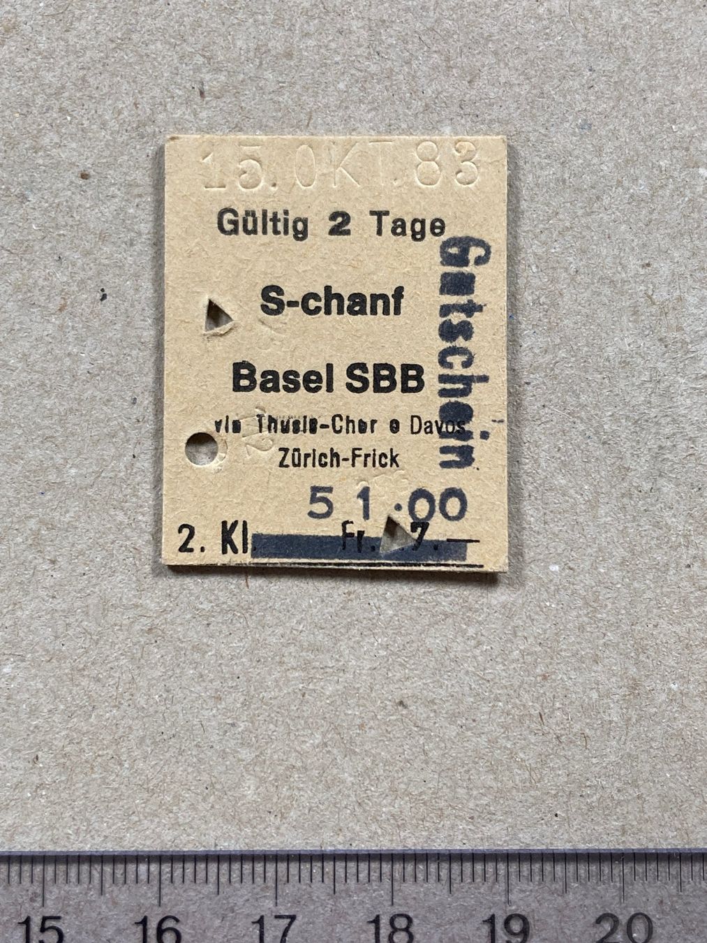 Billets: Billett S-chanf - Basel SBB, via Thusis - Chur oder Davos – D'occasion à Lenzburg par fh1