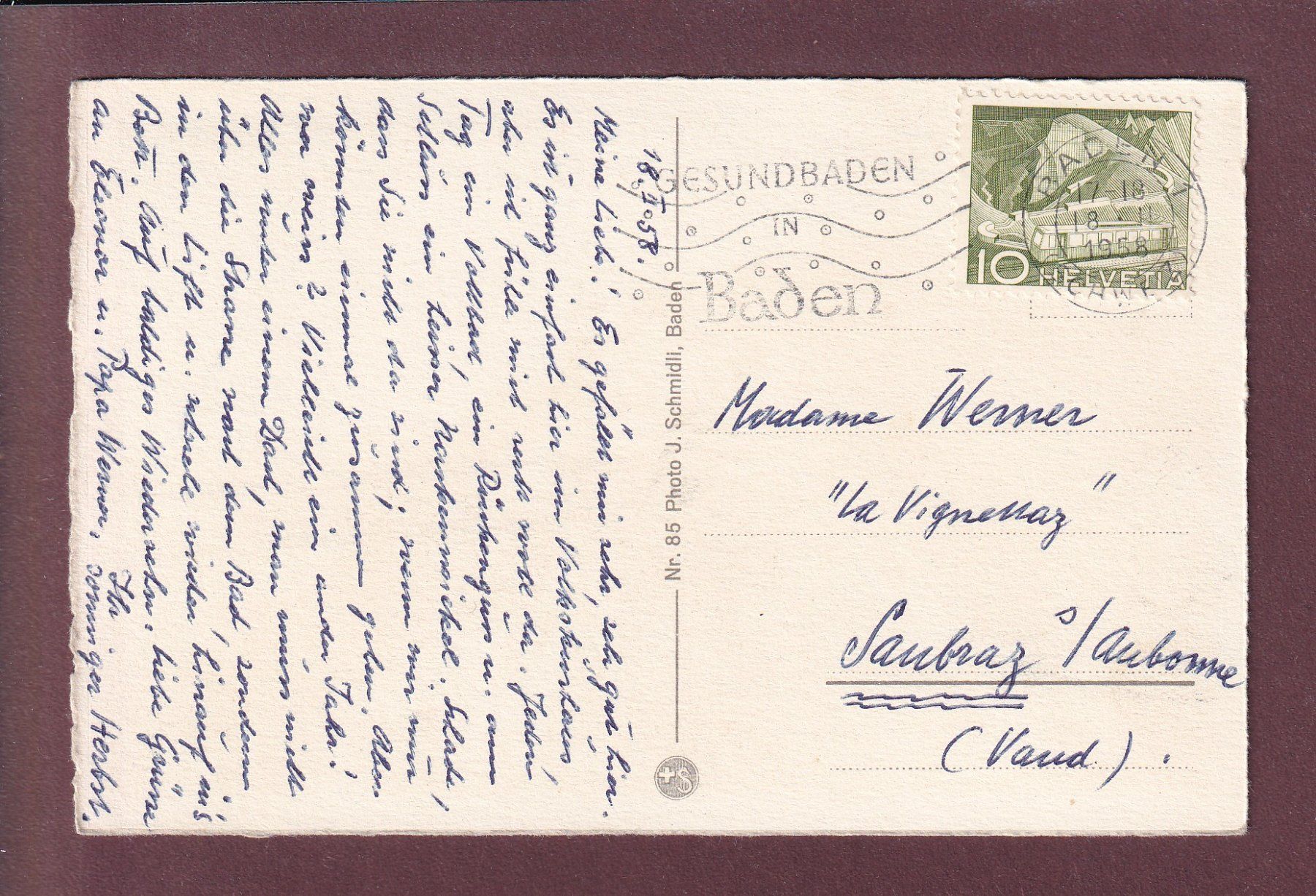 Cartoline postali: BADEN - Schlossruine Stein - 1958 – Usato da Pully venduto da nicecards 1