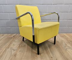 Vintage Bauhaus Design Lounge Chair Polsterstuhl chrom gelb