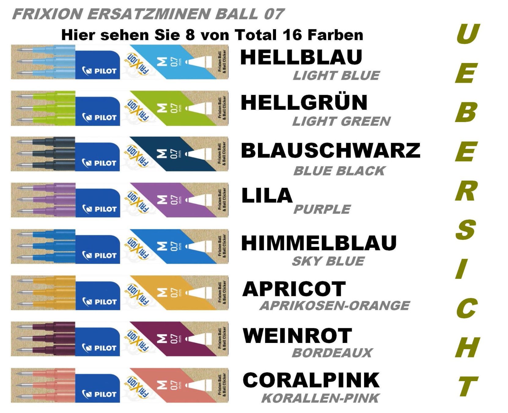 Pilot Stifte & Marker: Pilot ERSATZMINE Refill ** Frixion Ball 07 ** HELLBLAU – Neu (gemäss Beschreibung) aus Strengelbach von Mozi1 4