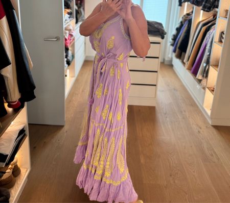 Maxikleid lila gelb bestickt Grösse M guter Zustand