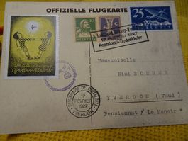 17.FEBRUAR 1927, OFFIZIELLE FLUGKARTE MIT VIGNETTE 1927