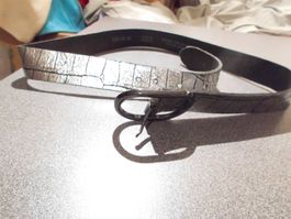 Gürtel Size 85 - 32, silbrig/schwarz gemustert