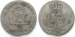 WÜRTTEMBERG 6 Kreuzer 1806, FRIEDRICH I. Billon