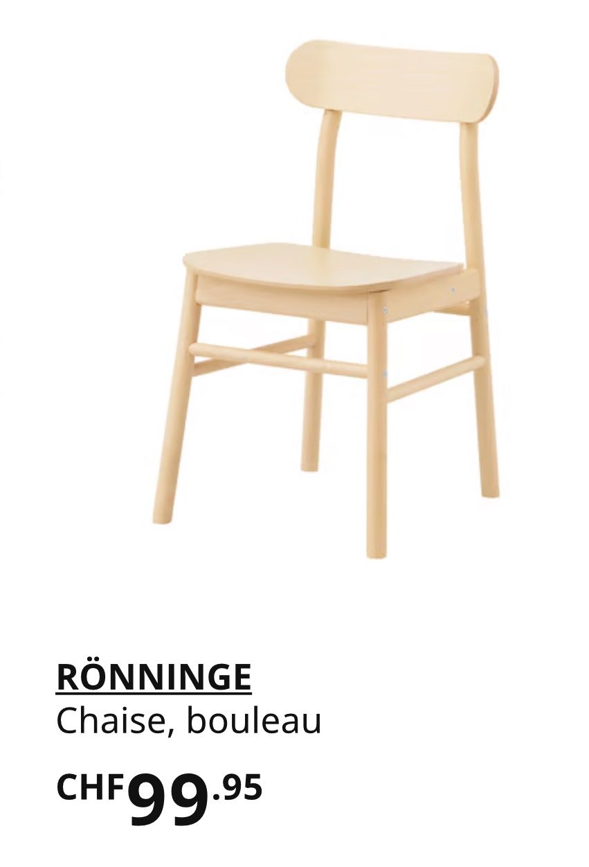 Ikea Chaises: Ronninge 2  chaises en bouleau – Neuf (Voir description) à Peseux par Volcan3