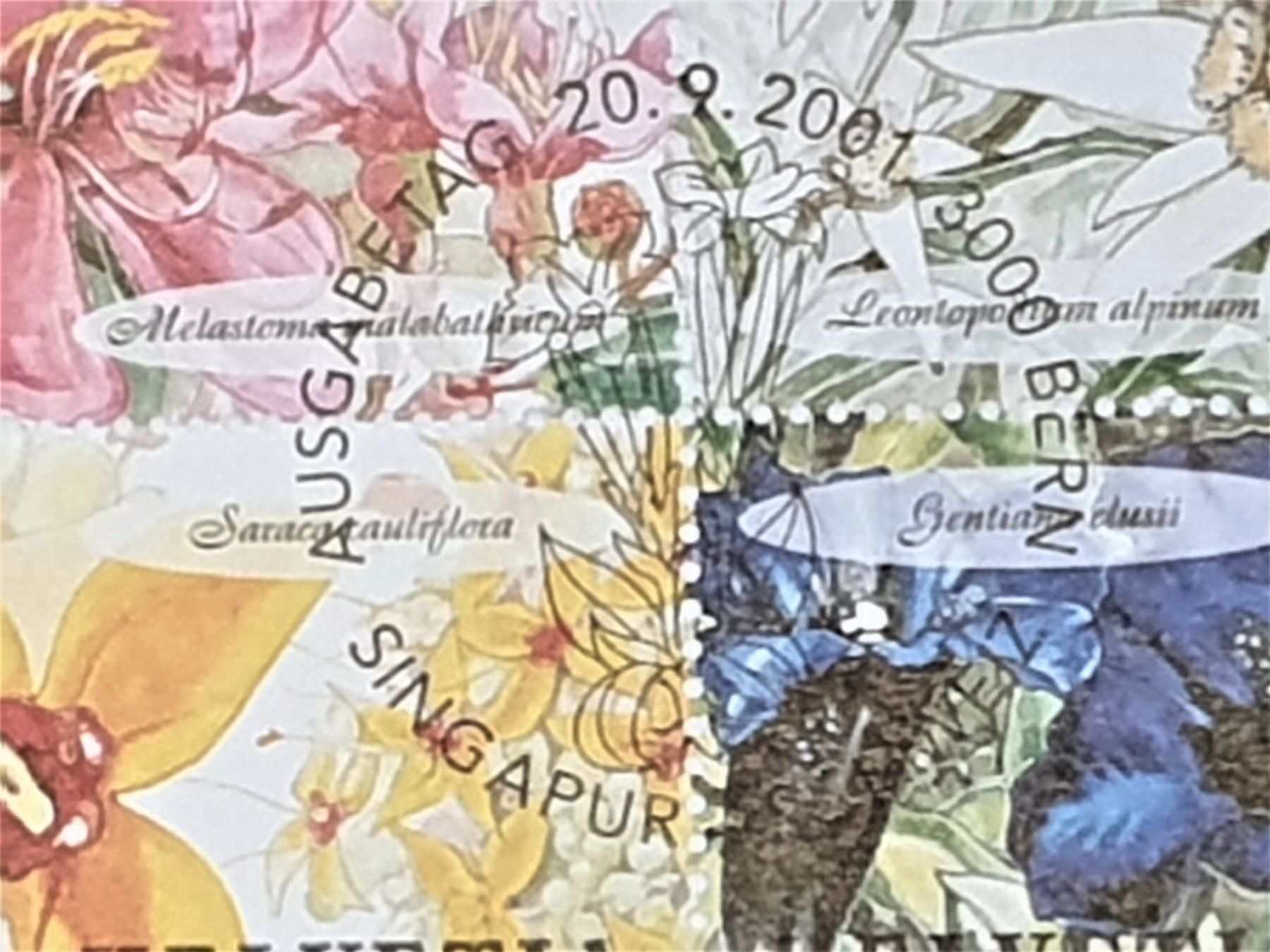 Tutti i francobolli: (184)  2001 Singapur-Schweiz "Blumen" – Usato da Schwarzhäusern venduto da Inot3 9