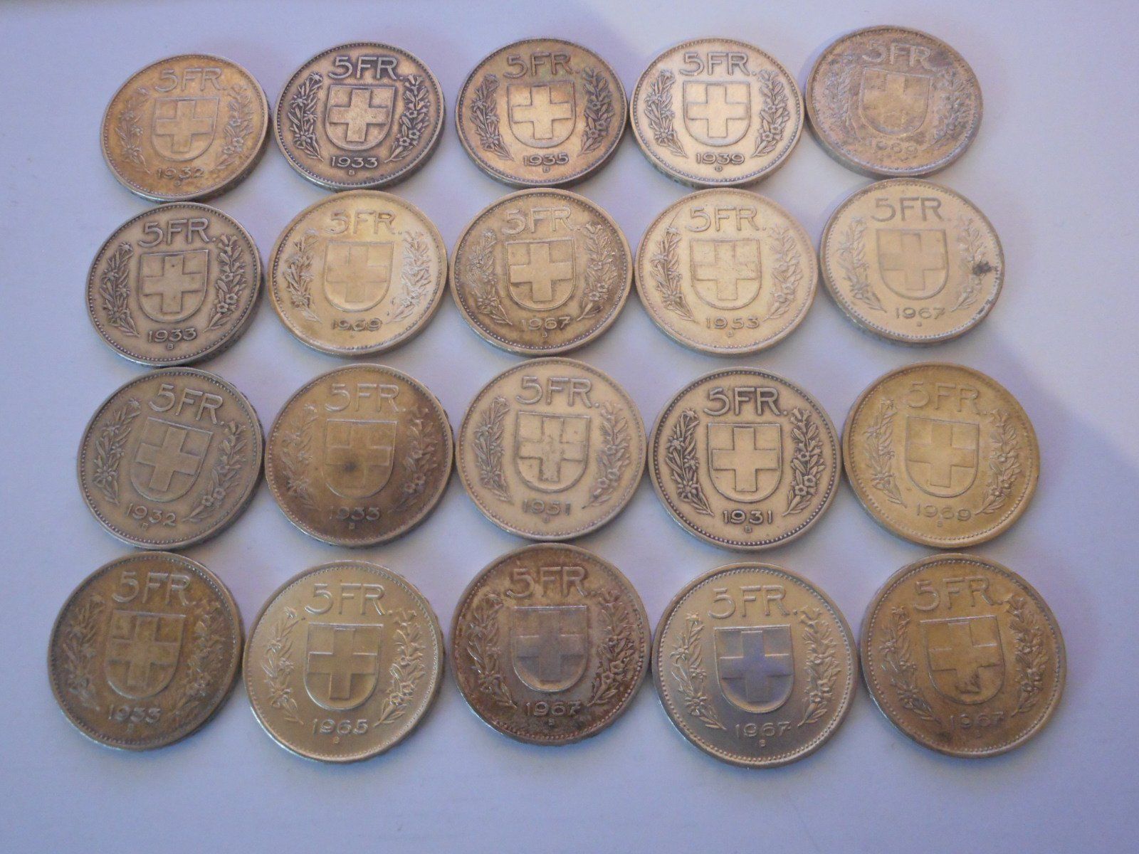 Tutti le monete: 20  x 5 Fr. silber  div. Jahrgänge – Usato da Kriegstetten venduto da pizlad2010 5