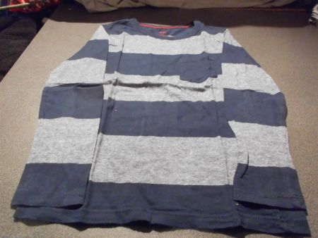 Pullover Grösse 122/128, blau/grau gestr
