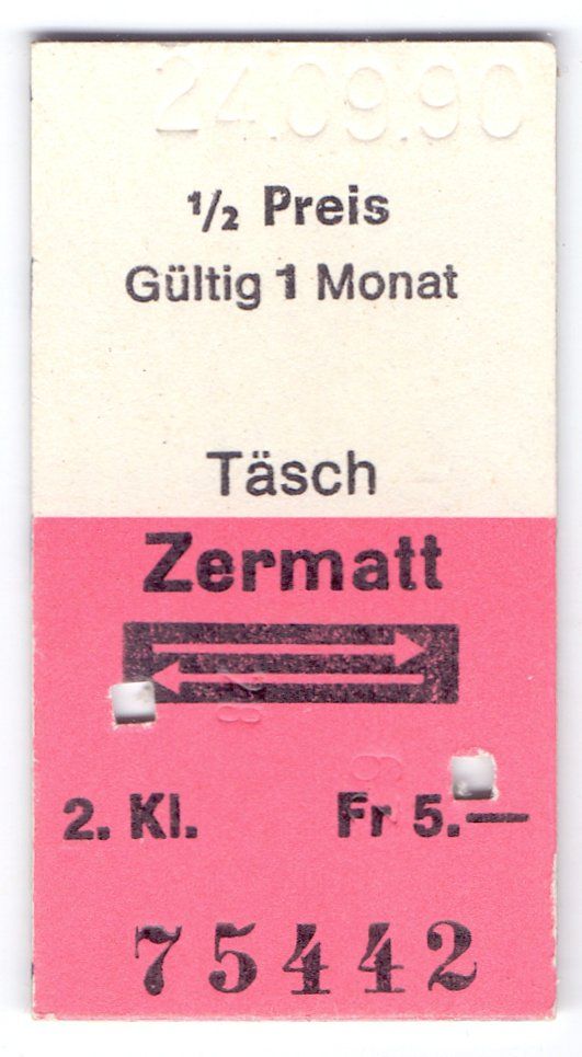 Biglietti: Billette Täsch - Zermatt – Usato da Langenthal venduto da Sammlungs_aus