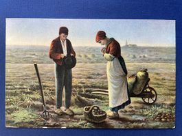 Jean-François Millet "Das Abendläuten"- Antike Postkarte