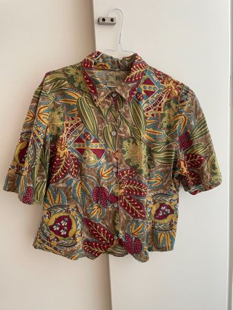 Vintage 80er Jahre Batik Bluse: Kurzarm Top Zustand (M)