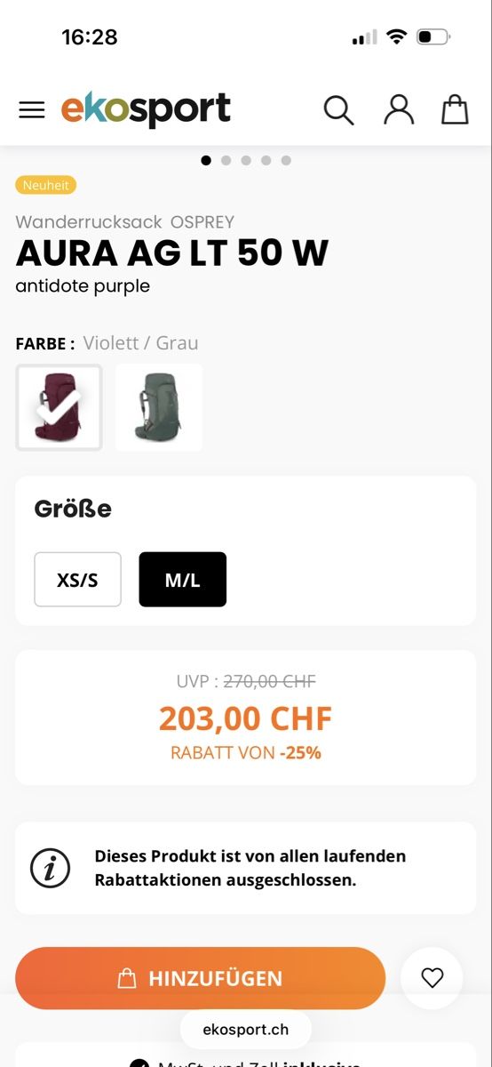 Osprey Zaini: Sac à dos Osprey 50L – Nuovo (secondo la descrizione) da Aeschi b. Spiez venduto da mis_66y8 7