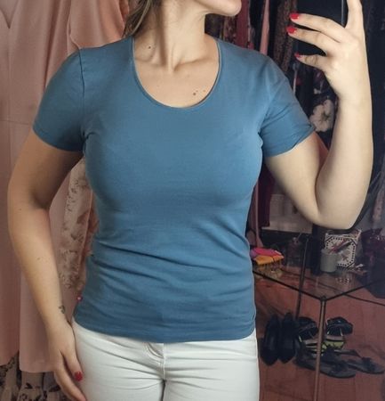 Blaues Damen T-Shirt Gr. M Baumwolle