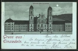 Gruss aus Einsiedeln, Mondscheinkarte gelaufen 1898