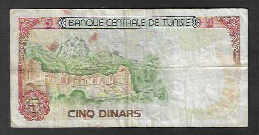 Banconote: Tunisie  5  Dinars  1980  Gebraucht – Usato da Gordola venduto da coinsandnotes 1