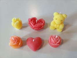 😍🕯️ 6 Kerzen: Rose, Herz, Bär.., Neu (Handmade)
