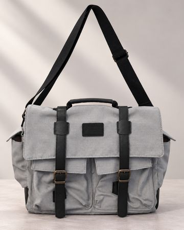 Laptop Umhängetasche Canvas Grau schwarz neu mit Schultergur