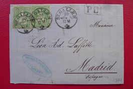 1874, Nr.40 2x BRIEF von ST.GALLEN nach MADRID (Spanien)