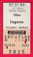 KARTON BILLETT, OLTEN - LUGANO, 2.KLASSE, RETOUR, HALBTAX
