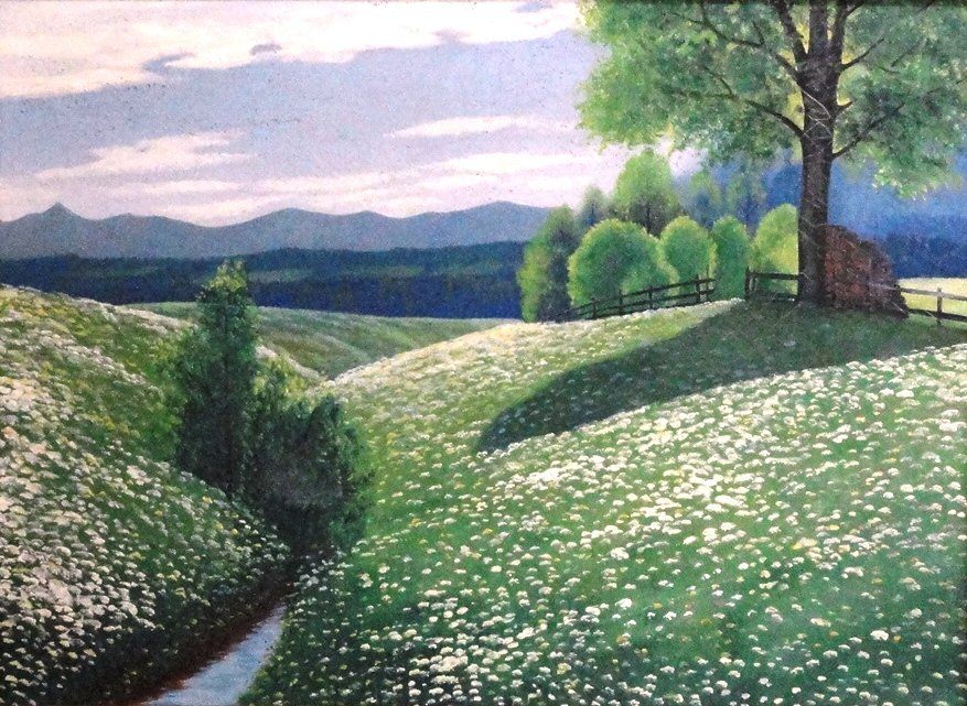 Tableaux: Schweizer Schule Blumenlandschaft Ölbild signiert – D'occasion à zurich par Skauktion 1