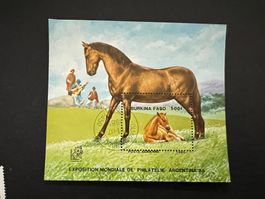 BURKINA FASO 1985 HORSE ARGENTINA  Block gest. (D159)