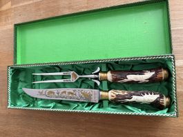 Fleischgabel und Messer mit Hirschmotiv Antike Messer