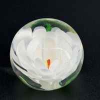 Presse-papiers Sulfure Fleur Blanche Verre Art Vintage