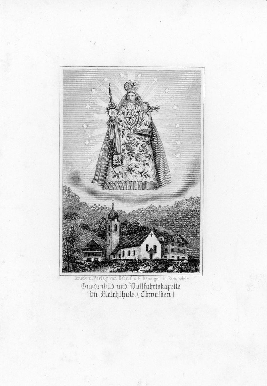 Incisioni: Melchthal OW- Gnadenbild u. Wallfahrtskapelle um 1880 – Usato da Einsiedeln venduto da otm_7s5v