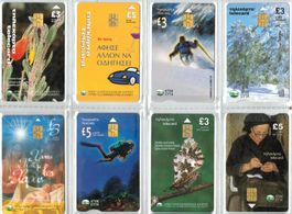 8 Telefonkarten Zypern Blume, Schmetterling, Ski, Taucher ua