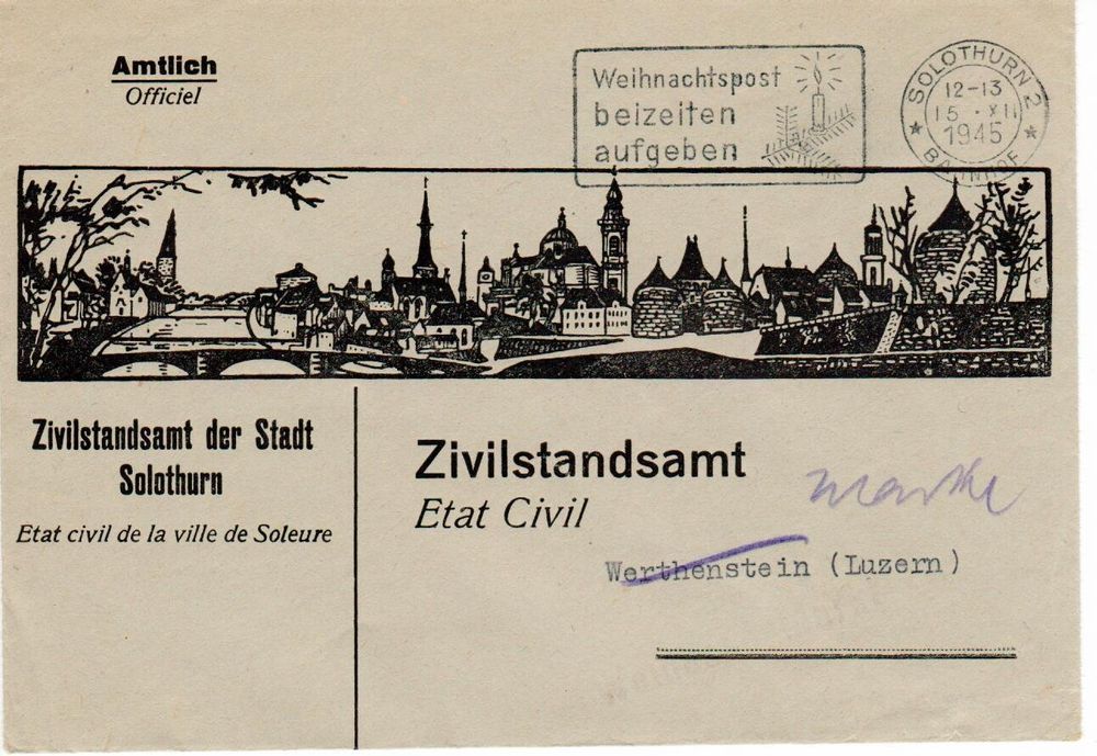 amtlich Brief, Zivilstandsamt Solothurn 1945 | Kaufen auf Ricardo