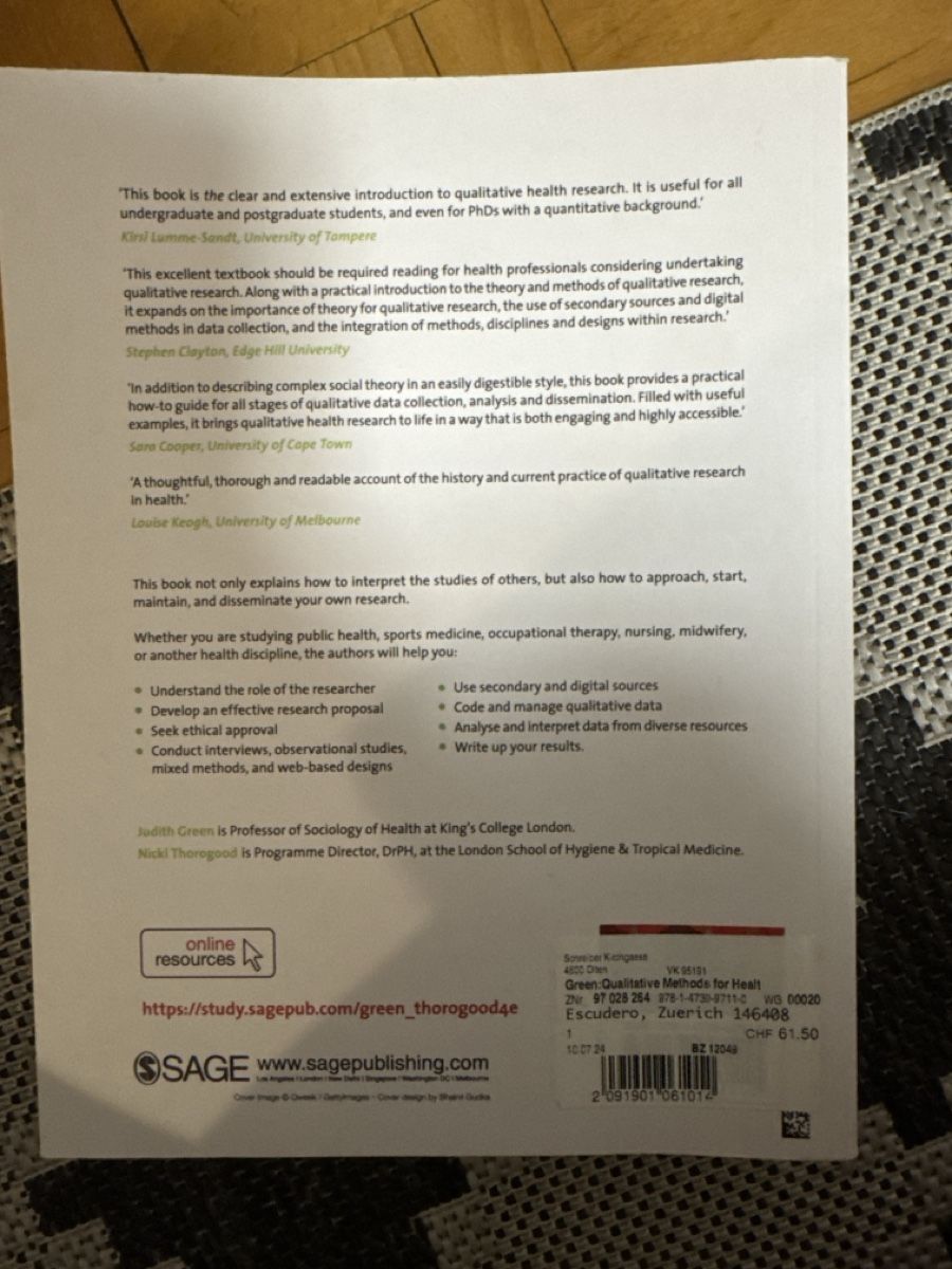 Bücher: Qualitative Methods for Health Research 4th Edition – Neu (gemäss Beschreibung) aus Zürich von Belisimo 2