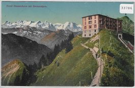 Hotel Stanserhorn mit Berneralpen - Bahn - Litho