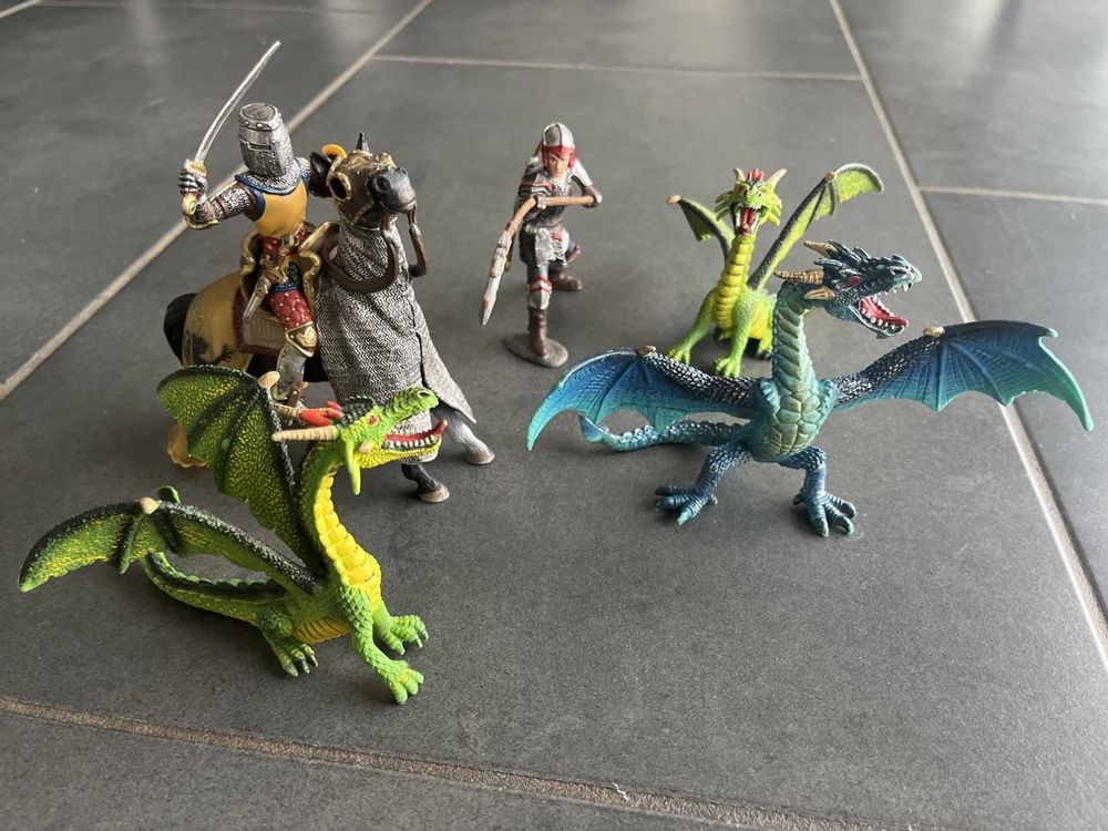 Ritter Und Drachen - Sacchetto Di 42 Cavalieri E Draghi | Miniature Dipinte A Mano, Giocattoli Medievali Per Bambini