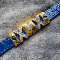 Vintage Edles blaues Armband mit Gold/Strass Deko
