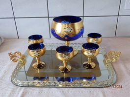Dessert Set, Coppa mit 5 Coupé Gläser, Murano, 24K vergoldet