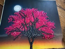 Karte-Grusskarte-Baum im Mondschein-Mond-Painting-Selfmade