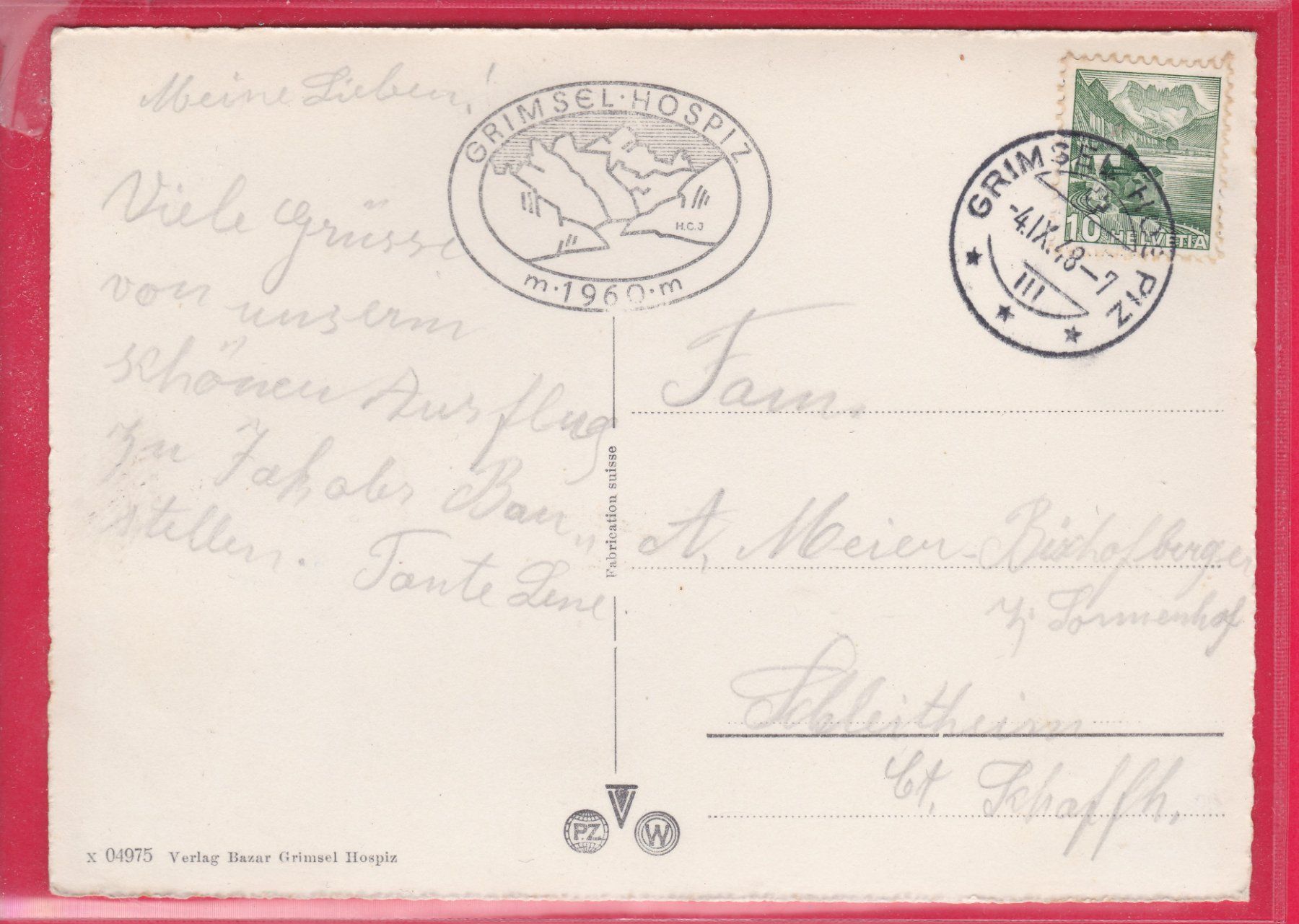 Cartoline postali: GRIMSEL HOSPIZ MIT AUTOS, 4.9.1948 – Usato da Oberrieden venduto da Gebirgsstelze 1