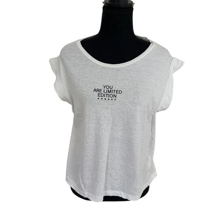 White Minimalist Slogan Tee Oversized S M