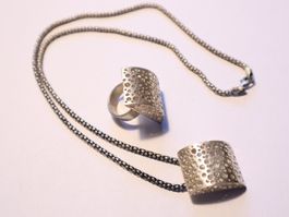 SILBER Designer Ring Gr54 und Anhänger an Silber Halskette