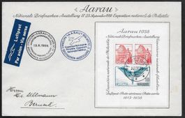 1938 Luftpost Bellinzona - Aarau BLOCK W11 Sonder-⊙ ab 1.-