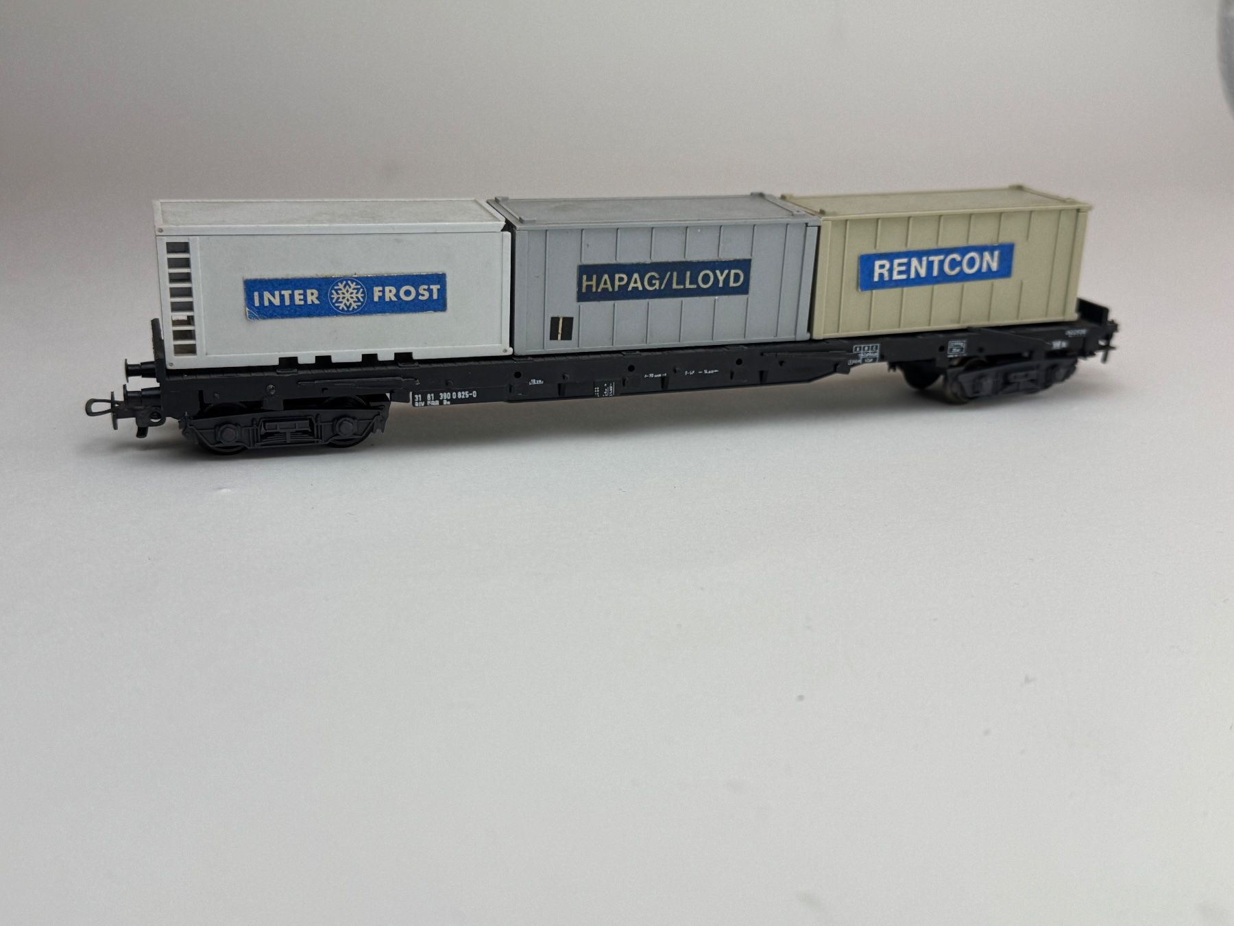 Liliput Modellini di ferrovie: GB5-Liliput Container Tragwagen mit Wiking Container – Usato da Elm venduto da Wikmtz