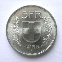 Schweizer 5 Franken Münze 1965 B (Silber-Fünfliber)