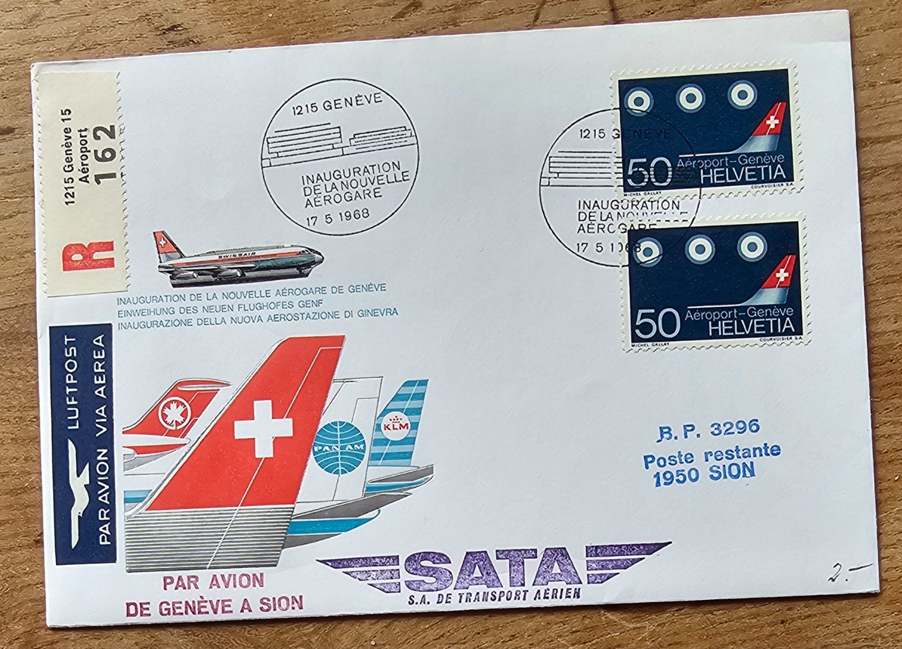 Tutti i francobolli: Flugpost Brief Genève - Sion 17.5.68 – Nuovo (secondo la descrizione) da Les Valettes venduto da Nuba1