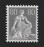 1916: Helvetia mit Schwert 80 Rp.grau Nr.141 (Glatt ) **