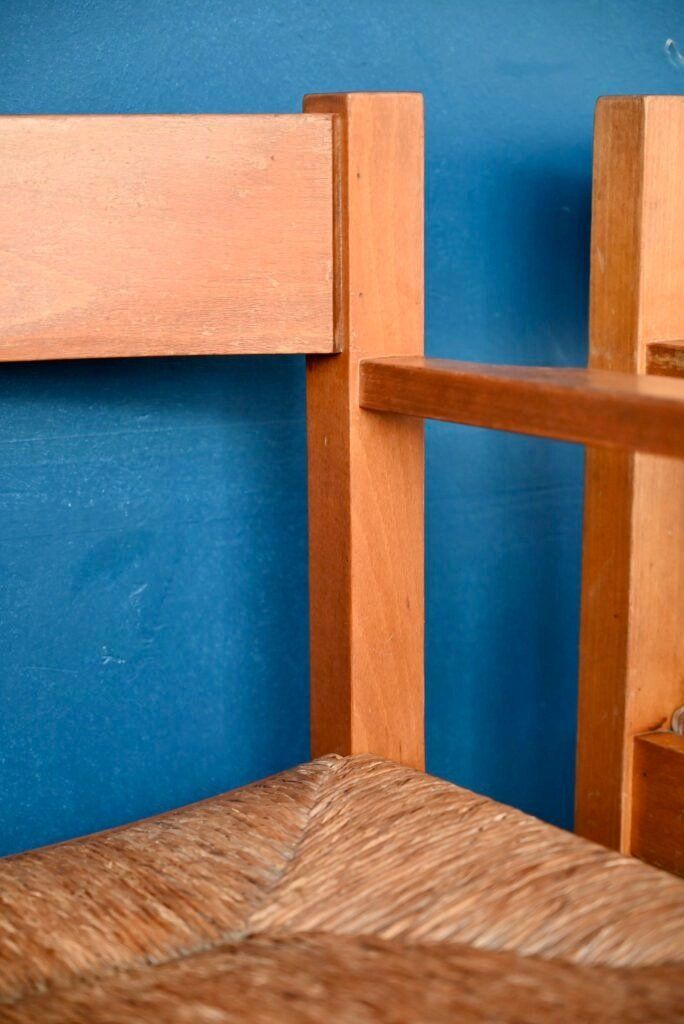Poltrone: Lot de 3 fauteuils brutalistes en orme et paille design – Usato da COLMAR venduto da Sophiebellelurette 5
