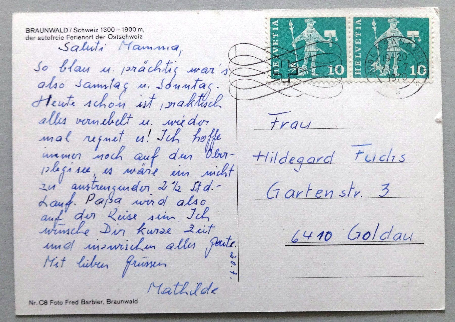 Ansichtskarten: Braunwald – Gebraucht aus Fétigny von Billy2miny 1