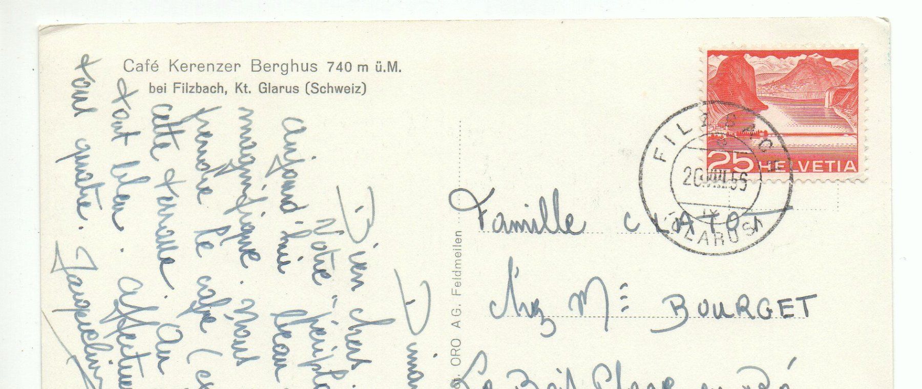 Cartoline postali: FILZBACH Café Kerenzer Berghus – Usato da Jona venduto da philajona 1